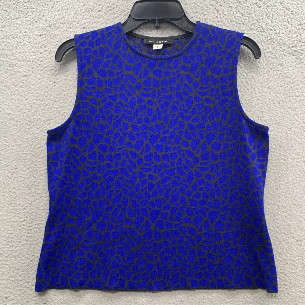 ST. JOHN  Leopard Animal Print Blue Black Silk Blend Stretch Tank Top Size S
